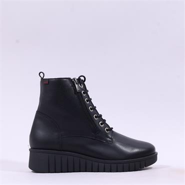 Pepe Saenz Sara Lace Zip Wedge Boot - Black Leather